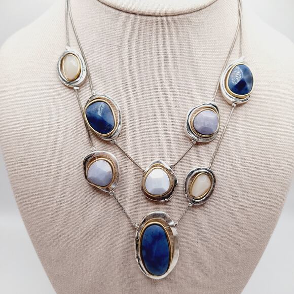 Chico’s Two-Strand Necklace w/ Gemstone Lavender Stones & Blue Accents, 20" - Picture 1 of 13